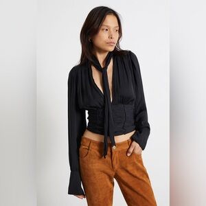 FREE PEOPLE || Meet Me There Tie-Neck Button Down Top. Sz. M